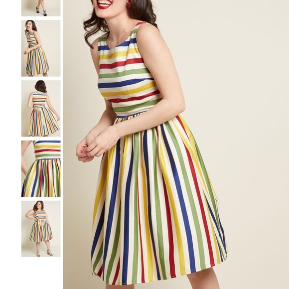 🌈Modcloth Collectif Rainbow Striped Dress 🍭 - Picture 3 of 8